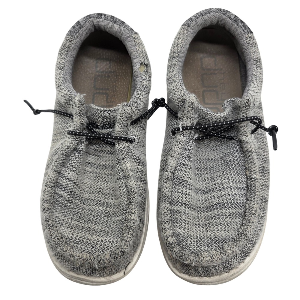 Hey Dude Wally Yin Yang Stretch Youth 3 Kids Loafers Grey Slip Ons Comfort Shoes